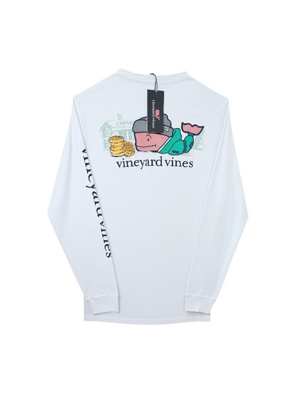 Vineyard Vines Boys White Cotton Long Sleeve Tee with Wha(ff)le Hut